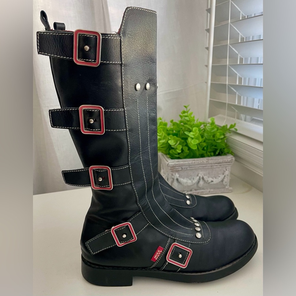 Miss Sixty Y2K Black Leather Moto Boots Punk Goth Size 9